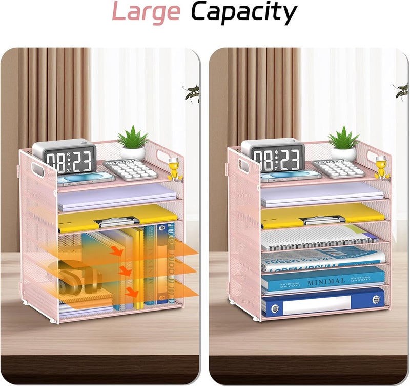 ReePlan 7 Tier Paper Organizer - Mesh Desktop File Holder with Handles for Office School Desk, Black (Pink) - Image 5
